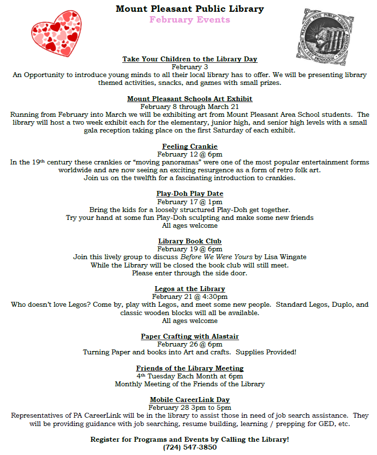 Mount Pleasant Public Library 120 S. Church St., Mount Pleasant, PA