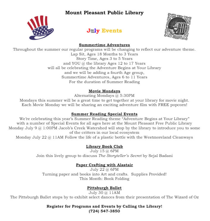 Mount Pleasant Public Library 120 S. Church St., Mount Pleasant, PA