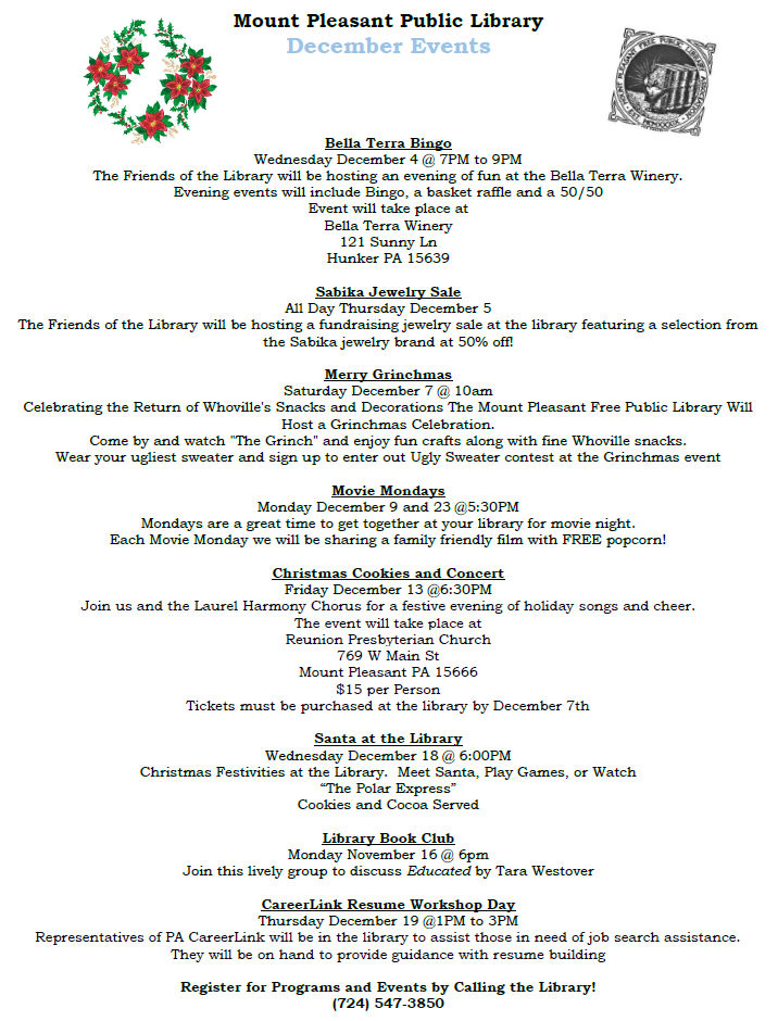 Mount Pleasant Public Library 120 S. Church St., Mount Pleasant, PA